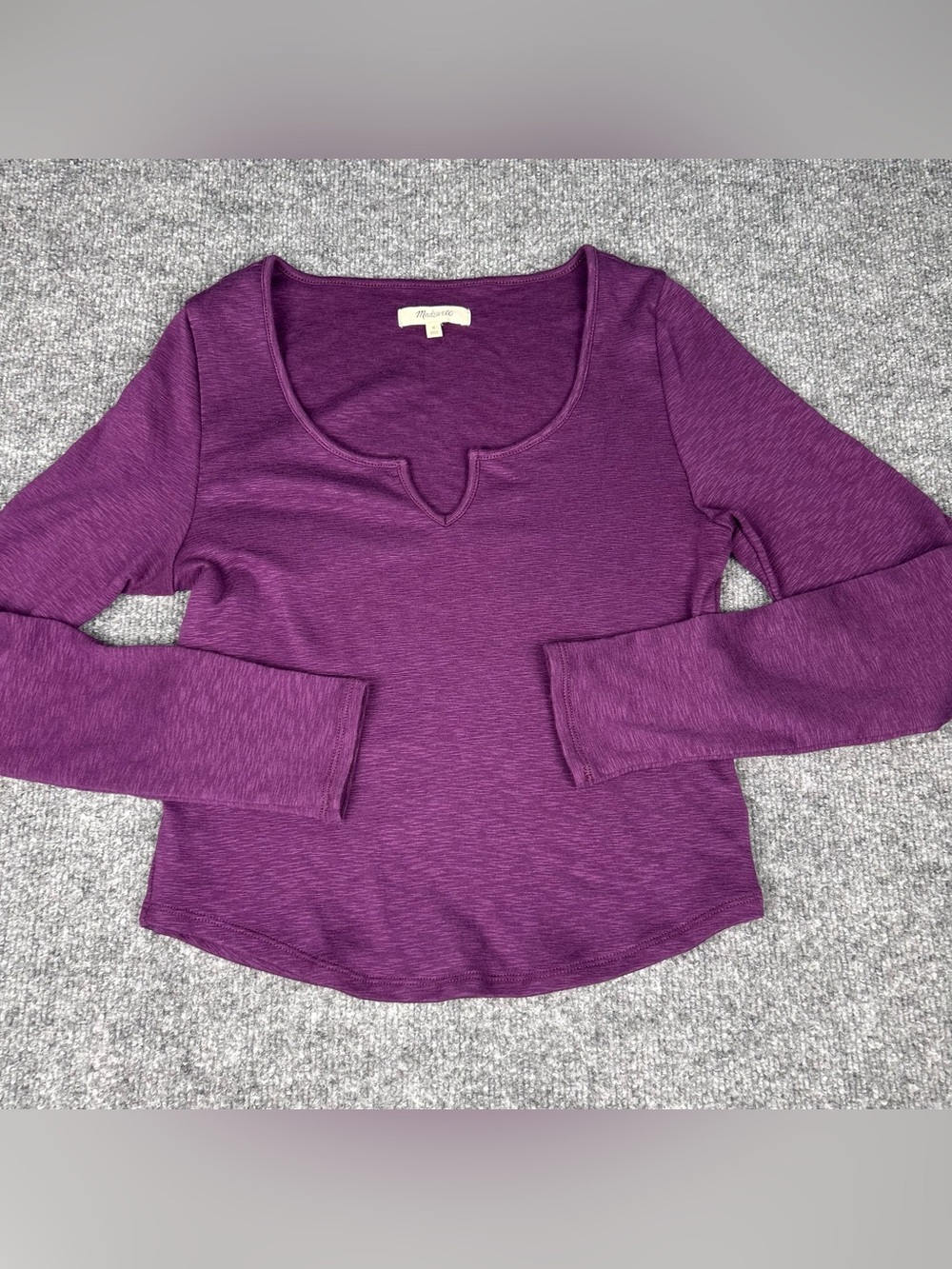 Madewell Split Neck Long Sleeve Semi Cropped Shirt Heathered Plum Chic Medium